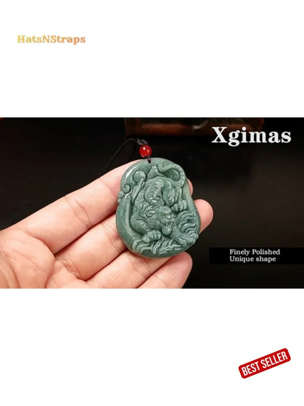 Hand-Carved Tiger Natural Jade Pendant Necklace for Men Women, Zodiac Stone